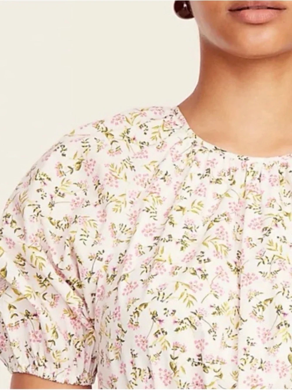 J. Crew Pastel Floral Puff-Sleeve Midi Dress